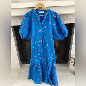 Zara Blue Floral Puff Sleeve Dress